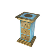 Wooden Pilar Table With Drawer With Brass Fitted Work With Rusted Finish