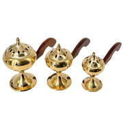 Brass Incense Holder With Long Wood Handle With Gold Finished