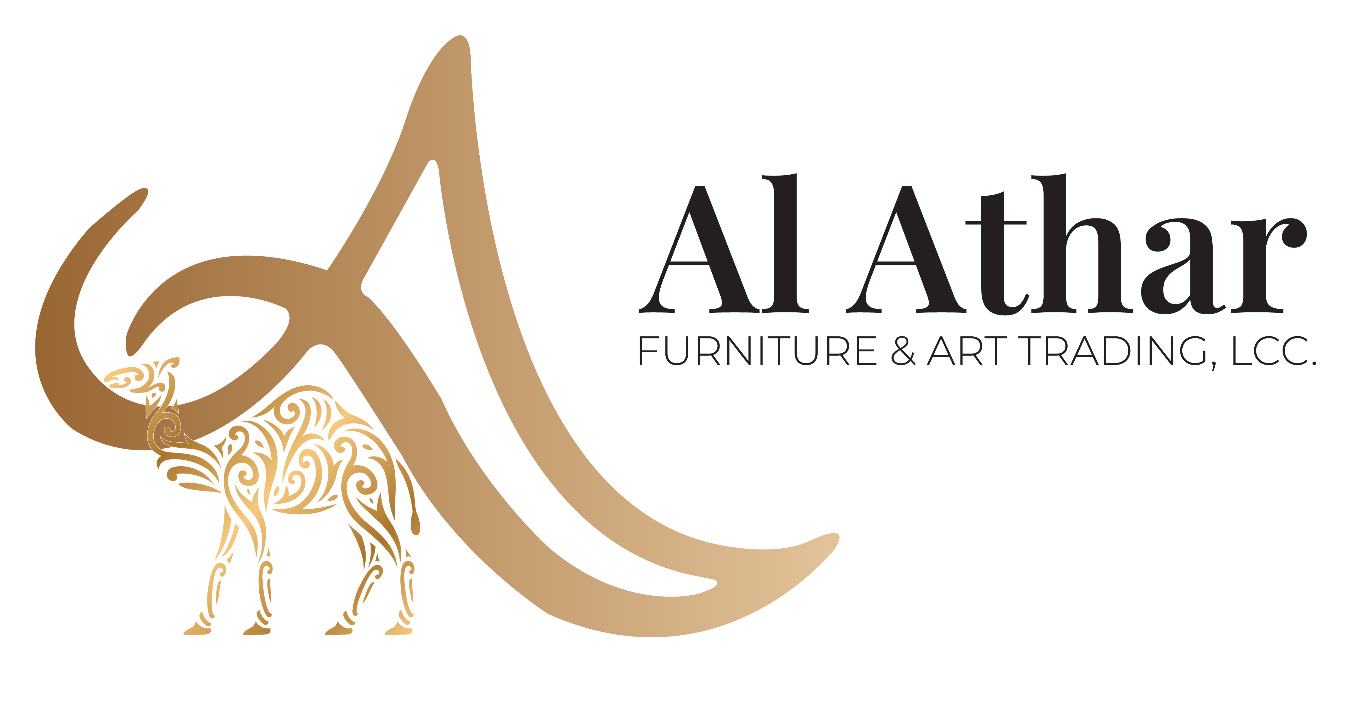 Logo of Al Athar Furniture & Art Trading, LLC with decorative letter 'A' and stylized animal.
