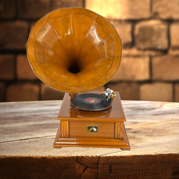 Antique Record Player Gramophone
Vintage Style Gramophone with Speaker
Functional Gramophone with Real Disc
Old Style Wooden Gramophone Player
Handmade Gramophone with Natural Wood Finish
Classic Gramophone for Home Decor
Antique gramophone with iron speaker and wooden base
Natural wood gramophone with large iron horn
Decorative antique gramophone for vintage decor