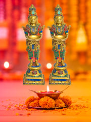 Lakshmi Lady with Deepak 23 Inch
Brass Lakshmi Statue with Stone Work
Deep Lakshmi Idol for Home Decor