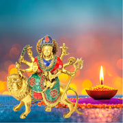 Handmade Durga Idol from India
Pure Brass Durga Statue
Brass Worship Idol of Durga
Stone Embellished Durga Idol