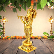 Krishna Murti for Home Temple/
Traditional Krishna Idol Brass/
Brass Krishna Statue for Pooja/
Decorative Krishna Idol Middle/
Brass Krishna Idol for Living Room /
Indian God Statue Brass