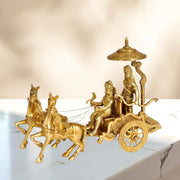 Hand engraved brass chariot
Hindu brass spiritual decor
Arjun Rath brass idol
Mahabharata brass chariot
Brass Rath with horses
Brass Arjun chariot statue
Traditional brass home decor