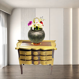 Indian heritage style furniture Dubai
Hand carved wooden table with brass
Solid mango wood round table
Wooden side table for majlis
Antique decor furniture UAE