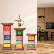 Antique Pillar Table with Storage
 Wooden Side Table with Drawer UAE
 Traditional Indian Pillar Table
 Painted Wooden Table with Storage