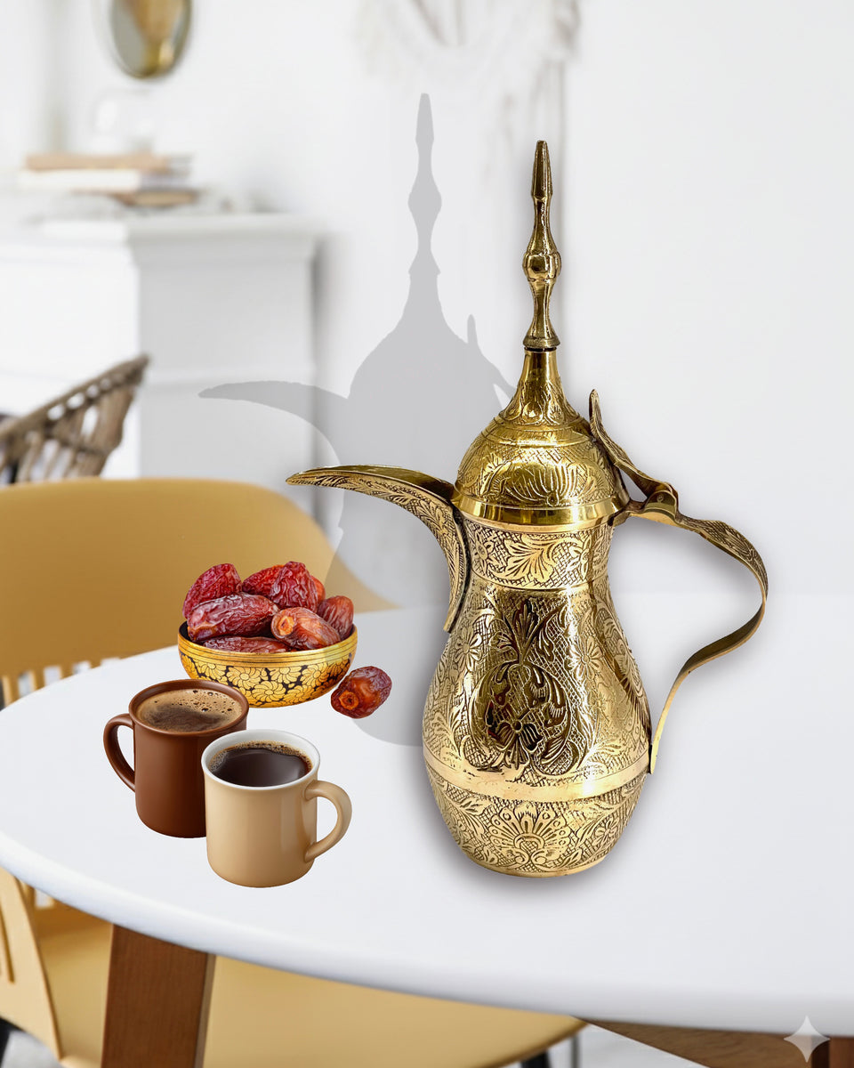 Handmade Solid Brass Coffee Dallah – Embossed Arabic Coffee Pot with Gold  Polish | Gahwa Pot UAE (Wholesale & Retail, Dubai UAE