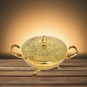 Gold Finish Brass Snack Bowl
Traditional Brass Serving Dish
Indian Brass Tableware Dish
Round Base Brass Fruit Bowl