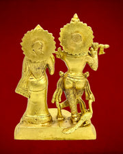 Brass Radha & Krishna Divine Couple statue hand engraved & Gold antique finish