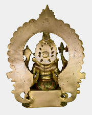 Brass Ganesha Sitting Idol With Meena Work 14X11 inches For Home Decoration
