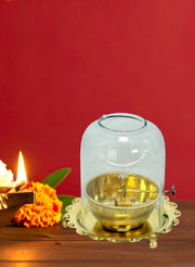 Brass akhand Jyoti diya with adjustable bati  knobe