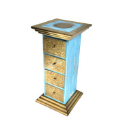 Wooden Pilar Table With Drawer With Brass Fitted Work With Rusted Finish