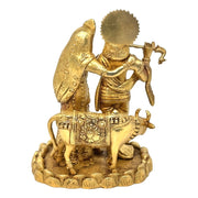 Brass Radha Krishna Loving Pair With Brass Base