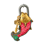 Brass Antique Fish Pad Lock With Turquoise Work