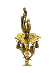Brass Diya With Peacock With Bells