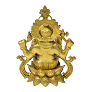 Brass Ganesha Idol On Lotus With Black Antique & Yellow Antique Finish