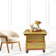 Wooden Bedside Table With Brass Fitted Work with 2 drawer storage