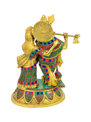 Brass Radha Krishna Divine pair with stone work