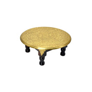 Wooden Pooja Chowki Round With Brass Fitted