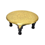 Wooden Pooja Chowki Round With Brass Fitted
