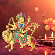Brass Durga Statue with Stone Work
Handmade Durga Idol from India
Pure Brass Durga Statue
Brass Worship Idol of Durga
Stone Embellished Durga Idol
