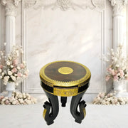 Indian wooden elephant leg table
Round wooden table with brass inlay
Handcrafted Indian wooden table
Brass fitted wooden table
Rajasthani antique furniture table
