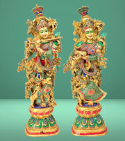 Brass Radha Krishna for Wall Unit 
Brass Radha Krishna Pair for Office Decor
Radha Krishna Couple Statue Brass