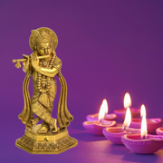 Brass Standing Lord Krishna Idol 20 Cm With Flute With Hand Made