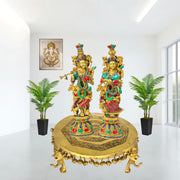 Designer Brass Pooja Table Bahrain/
Temple Brass Chowki for Decoration/
Pure Brass Pooja Stand Middle East/
Brass Chowki with Stone Work UAE/
Premium Brass Display Table Oman/