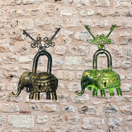 Brass elephant padlock
Antique elephant lock
Vintage brass lock
Elephant padlock with keys
Brass lock India-made
Patina finish lock
Handmade elephant lock
Decorative brass padlock