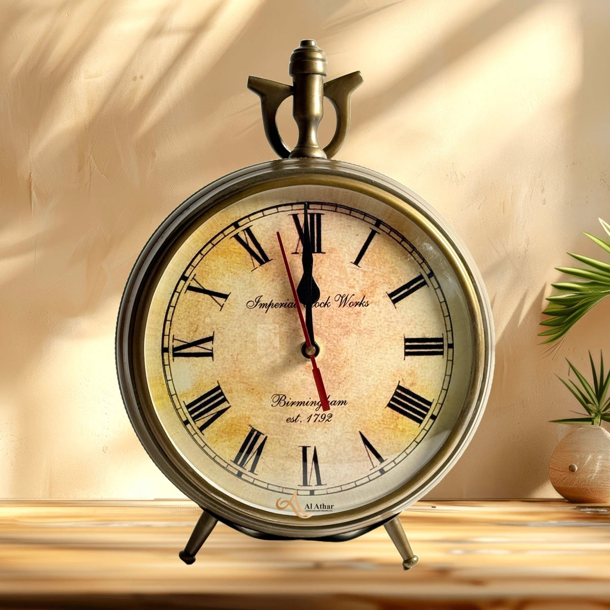 Vintage Brass Metal Table Clock with Roman Numerals – Silent Quartz ...