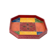 Hand-painted wooden serving trays with octagonal shape, featuring vibrant colors and traditional Indian patterns.