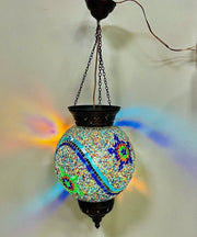 Handmade Turkish mosaic glass hanging lamp - multicolor glass ottoman pendant light