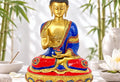 Super Fine Engraved Brass Buddha Figure With Colorful Stone Work