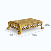  brass worship stand with ghungroo, decorative brass platform with hanging bells, antique brass chowki with ghungroo, handcrafted brass bajot with bells, 