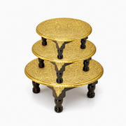  12 inch brass fitted bajot, 12 inch solid wood worship stand, 15 inch round pooja stand, 15 inch wooden pooja chowki, 15 inch brass work pooja stand, 