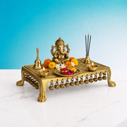 6 inch deep rectangular brass chowki, 6 inch depth brass bajot, compact brass pooja platform 11 x 6 inch, 11 x 6 inch brass pooja chowki, 