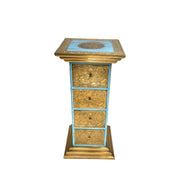 Wooden Pilar Table With Drawer With Brass Fitted Work With Rusted Finish