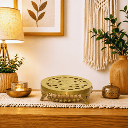 Traditional Pooja Table, Brass Table for Mandir, Brass Chowki UAE, Brass Table Oman, Handcrafted Brass Table,