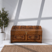 Antique Wooden Jewelry Chest, Brass Inlay Jewelry Box, Brass Inlay Storage Trunk, Brass Inlay Treasure Chest, Hand-Carved Storage Chest, Indian Rosewood Storage Trunk, Solid Sheesham Wood Chest, 
