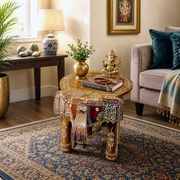 Hand Painted Mango Wood Stool, Elephant Design Side Table, Elephant Shape Wooden Table, Royal Elephant Accent Table, Traditional Indian Elephant Stool, Artisan Painted Elephant Table, 
