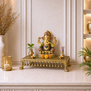  royal brass worship chowki UAE, classic rectangular brass pooja stand Dubai, premium handcrafted brass bajot Sharjah handmade solid brass pooja chowki Abu Dhabi, 