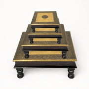 brass fitting bajot, Indian bajot UAE, wooden pooja platform, traditional wooden bajot, square wooden bajot, pooja bajot with brass, wooden temple stand, 
