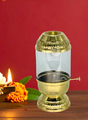Religious brass lamp for prayer
Indian artisan-made brass diya
Brass diya for Diwali decor
Gold polish temple diya lamp