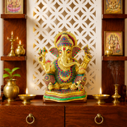 Ganesha Idol for Gift,Traditional Brass Ganesha Statue UAE,Yellow Antique Brass Ganesha Statue,Ganesha Stone Work Brass Idol,