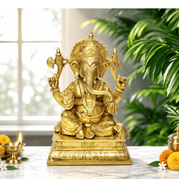 Brass Ganesha idol UAE, Hindu God statue UAE, Brass Ganpati idol Dubai, Antique brass Ganesha for home decor, Handcrafted Ganesha statue Middle East, Hindu deity statue UAE, 