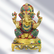 Handmade Lord Ganesha Statue UAE,
Stone Work Ganesha Idol Decoration,
Indian Brass Ganesha Statue Online,
Solid brass Ganpati murti with stone work in UAE,Indian worship idols,Hindu Goddess,