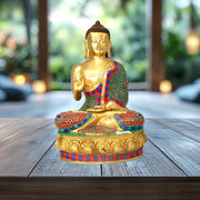 Brass Lord Buddha Statue
Buddha Statue With Stone Work
Handmade Brass Buddha Idol
15 Inch Buddha Sculpture
Brass Buddha Figurine 15 Inches
Stone Work Buddha For Home
Traditional Brass Buddha Idol