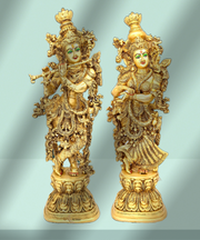 Brass Radha Krishna Sculpture Pair Hand Made,Brass Radha Krishna Idol Pair For Pooja Room,Brass Radha Krishna Pair for Office Decor,