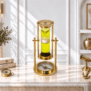 Antique Brass Sand Timer UAE, Gold Finish Brass Sand Clock, Handmade Brass Hourglass Decor, Brass Liquid Timer with Compass, Vintage Brass Sand Timer UAE.